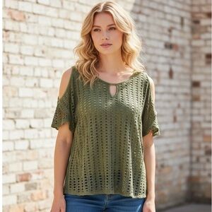 Naif Olive Green Cold Shoulder Crochet Top